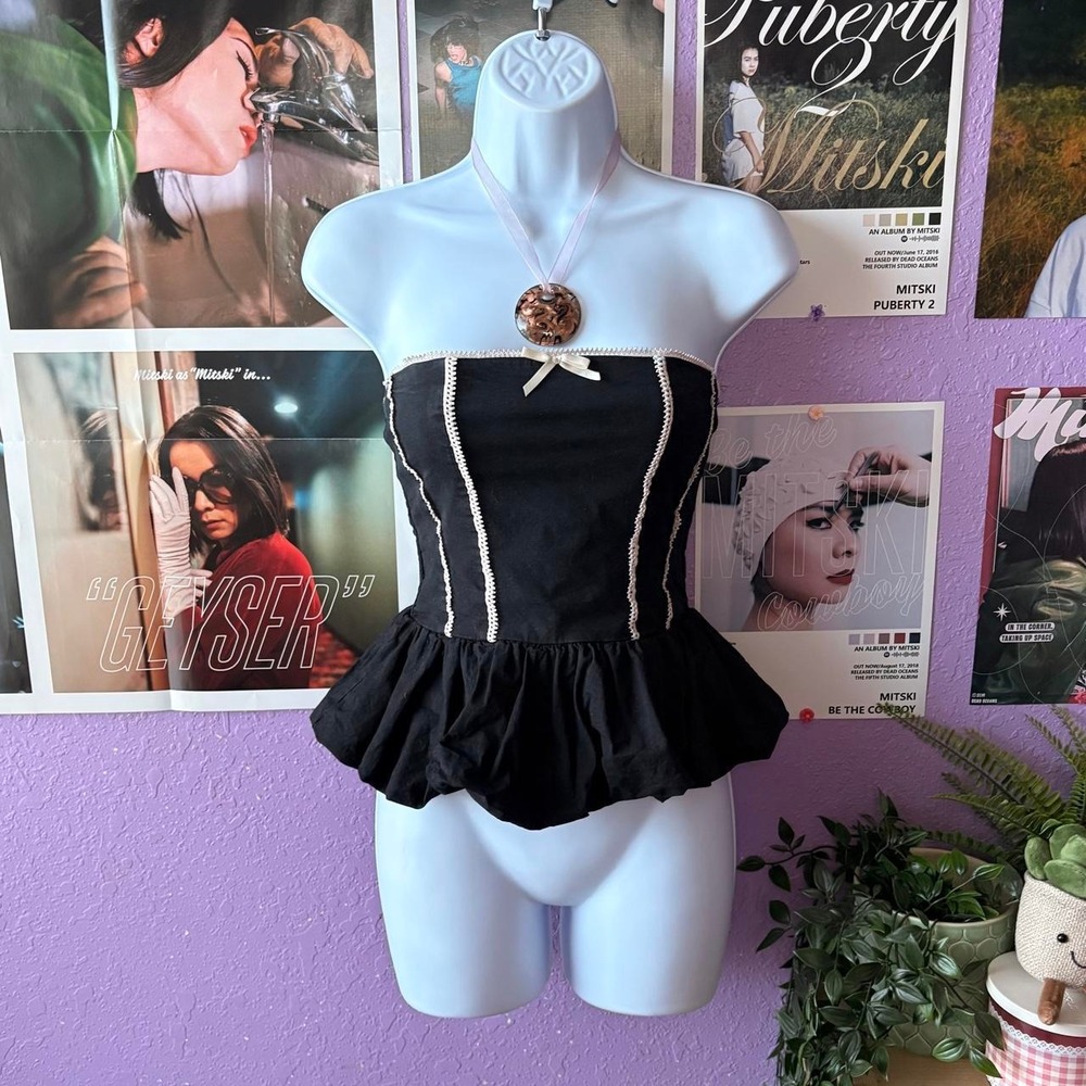 Black Bubble Hem Tube Corset Top Size Medium
